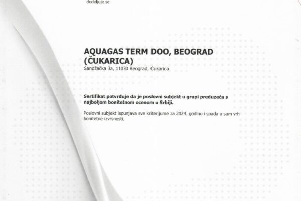 Bonitetna ocena Aquagasterm Bonitetna ocena Aquagasterm